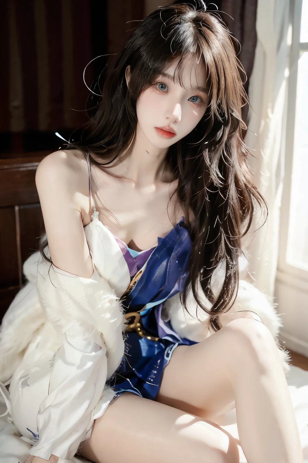 Beautiful woman with perfect body:1.4,Layered Hairstyle,Highly detailed face and skin textures,Double eyelids,Skin Whitening,Long hair,Whitened long legs,Half-length photo