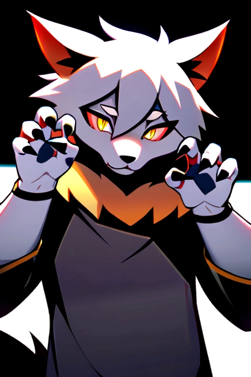 masterpiece,high quality,1 boy,(furry),wolf ears,fur #1D208A,(claw pose),frontal face