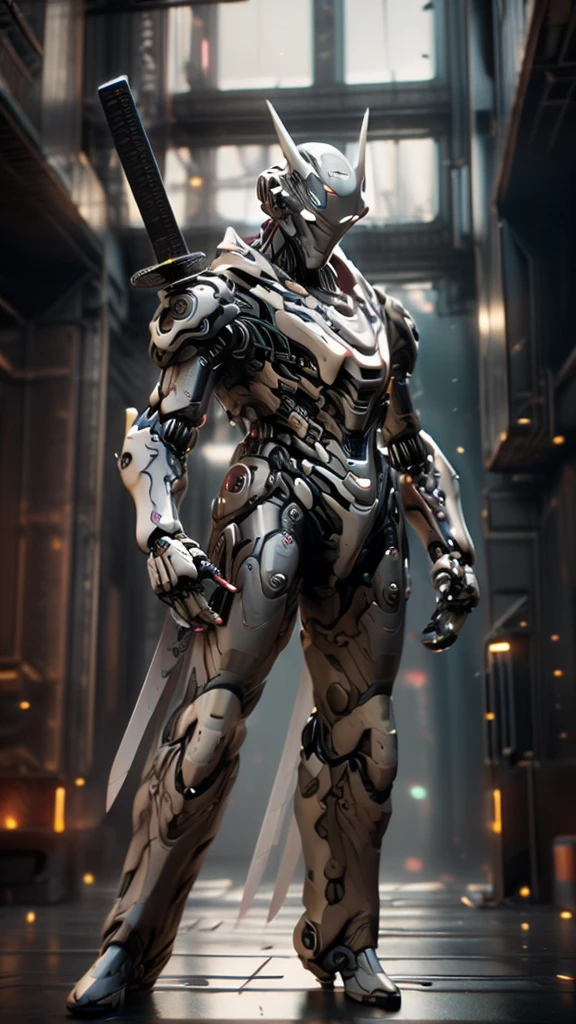 1man, robot, samurai, sword, carrying a sword, stand, cyberpunk, attack pose, night full shot, hyper-realistic, cinematic, detailed, hypermaximalist, octane render, unreal engine 5, 8K, portrait, full body, beauty art, shot photography by Wes Anderson, Middle shot portrait, ultra high details, symmetrical eyes, Low light, Cinematic lighting, NVIDIA Iray render, terracotta, ultra high definition, artstation, Smooth, sharp focus, Photorealism, Photography, Realistic Detail, Depth of field, 8k, Full HD, 3d, Super resolution, octane render, award winning photo, shot on Canon DSLR, f/2.8 Long exposure, 25mm, unreal engine