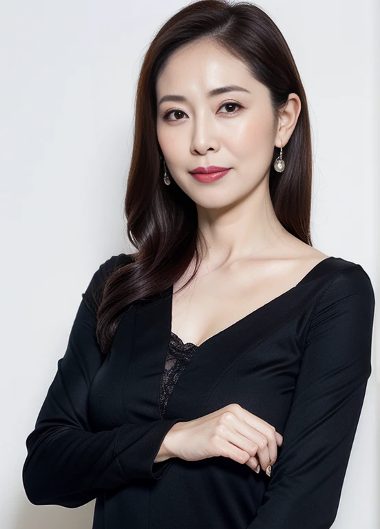 masterpiece,best quality, (2 milfs), ((portrait:1.5)), ((gaze:-1)), makeup, elegant black shirt, ouch own chest, ((seduction expression)),