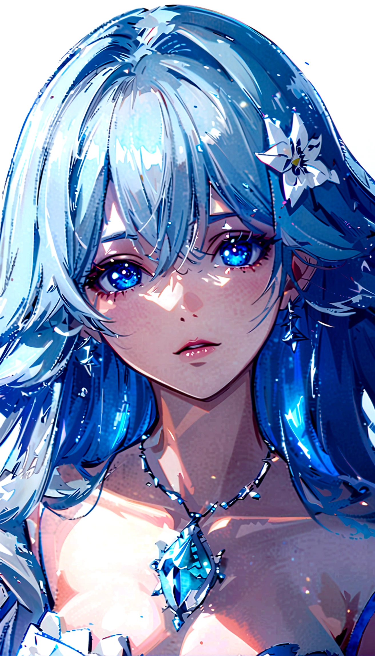 Anime girl with blue hair and blue eyes in a blue dress, Anime Style 4k, Beautiful anime portraits, Beautiful blue hair girl, Anime Art Wallpapers 8K, Stunning Anime Face Portraits, Blue watery eyes, detailed Digital anime art, anime art wallpaper 4k, anime art wallpaper 4k, Beautiful anime art style, Digital anime art