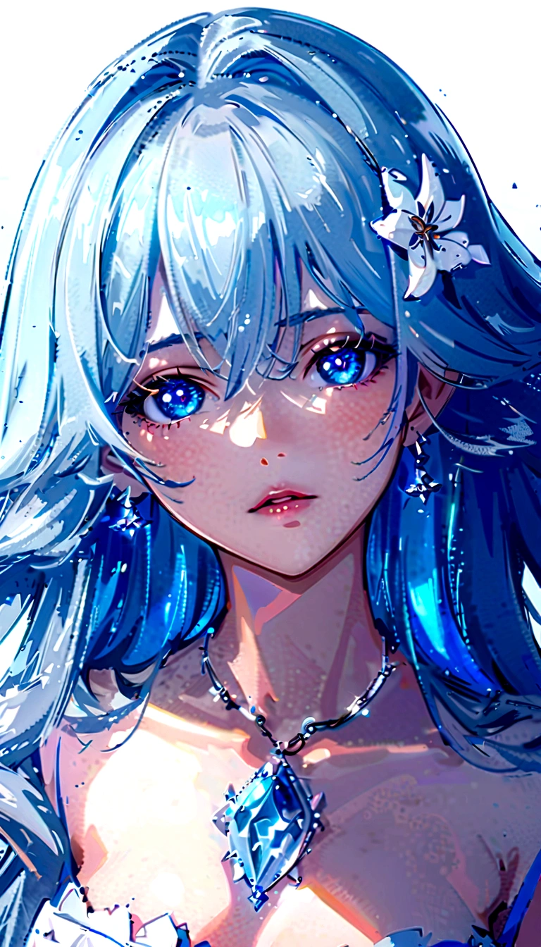 Anime girl with blue hair and blue eyes in a blue dress, Anime Style 4k, Beautiful anime portraits, Beautiful blue hair girl, Anime Art Wallpapers 8K, Stunning Anime Face Portraits, Blue watery eyes, detailed Digital anime art, anime art wallpaper 4k, anime art wallpaper 4k, Beautiful anime art style, Digital anime art