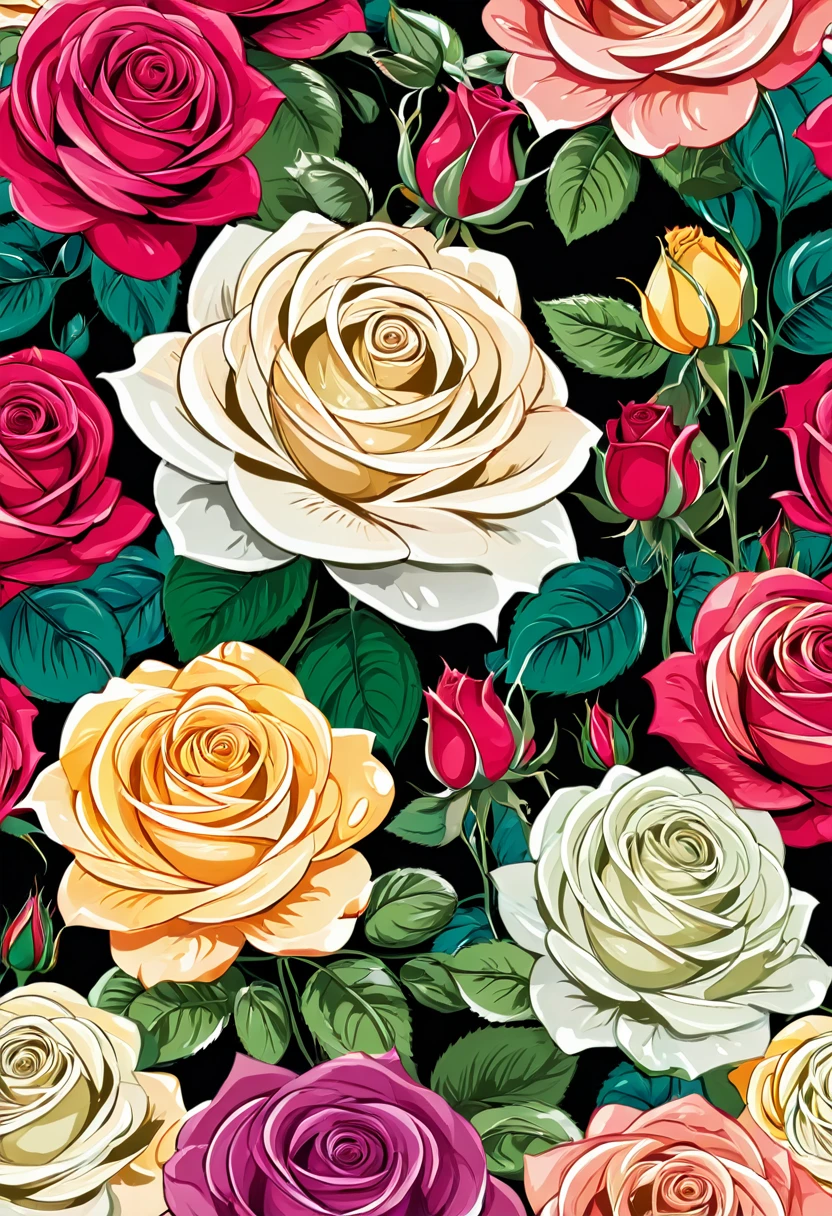 pattern of colorful roses. design for curtains