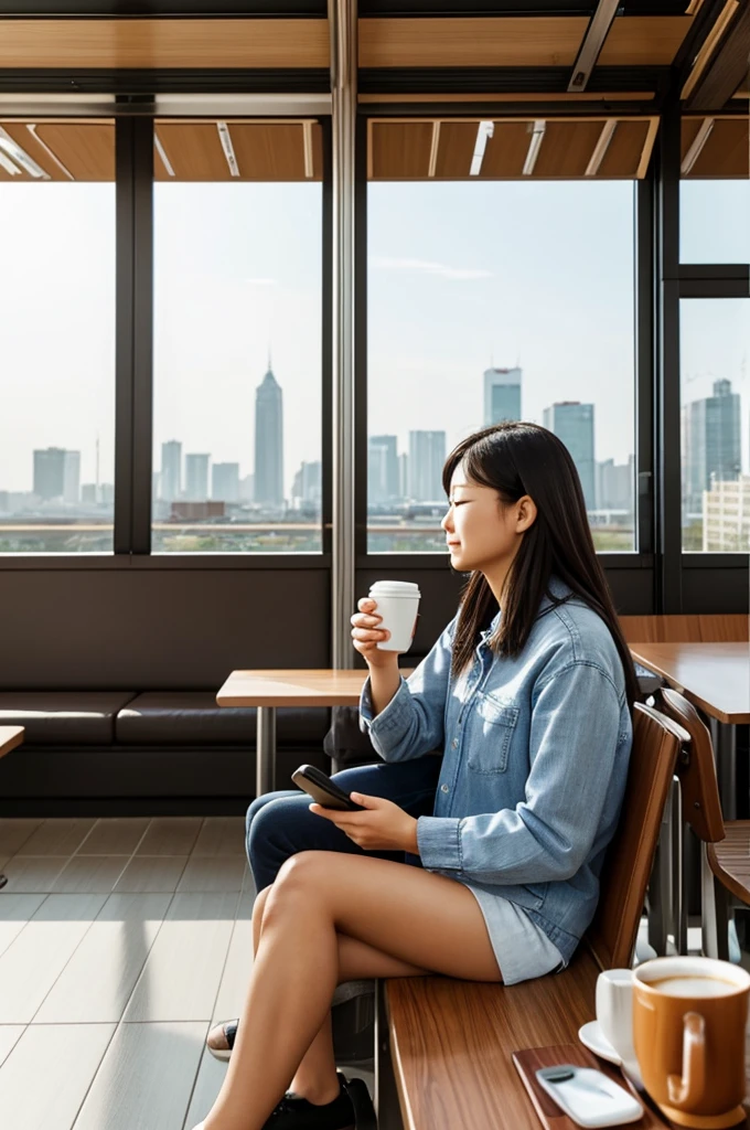With a city view in the background、To switch between work and personal life々People engaged in various activities are depicted.。A person is relaxing at a cafe drinking coffee、The other person is reading manga on his commute.。and、Another person is out drinking with a colleague.。Around them、Small items and tools that symbolize each activity（Coffee cup、Book、Smartphones, etc.）is sprinkled with。At the center is、A person with a calm and relaxed expression、It is meant to symbolize a successful transition between work and personal life.。In the background、A quiet place just a step away from the hustle and bustle of everyday life。Overall warm colours、Expresses the importance of relaxation and switching