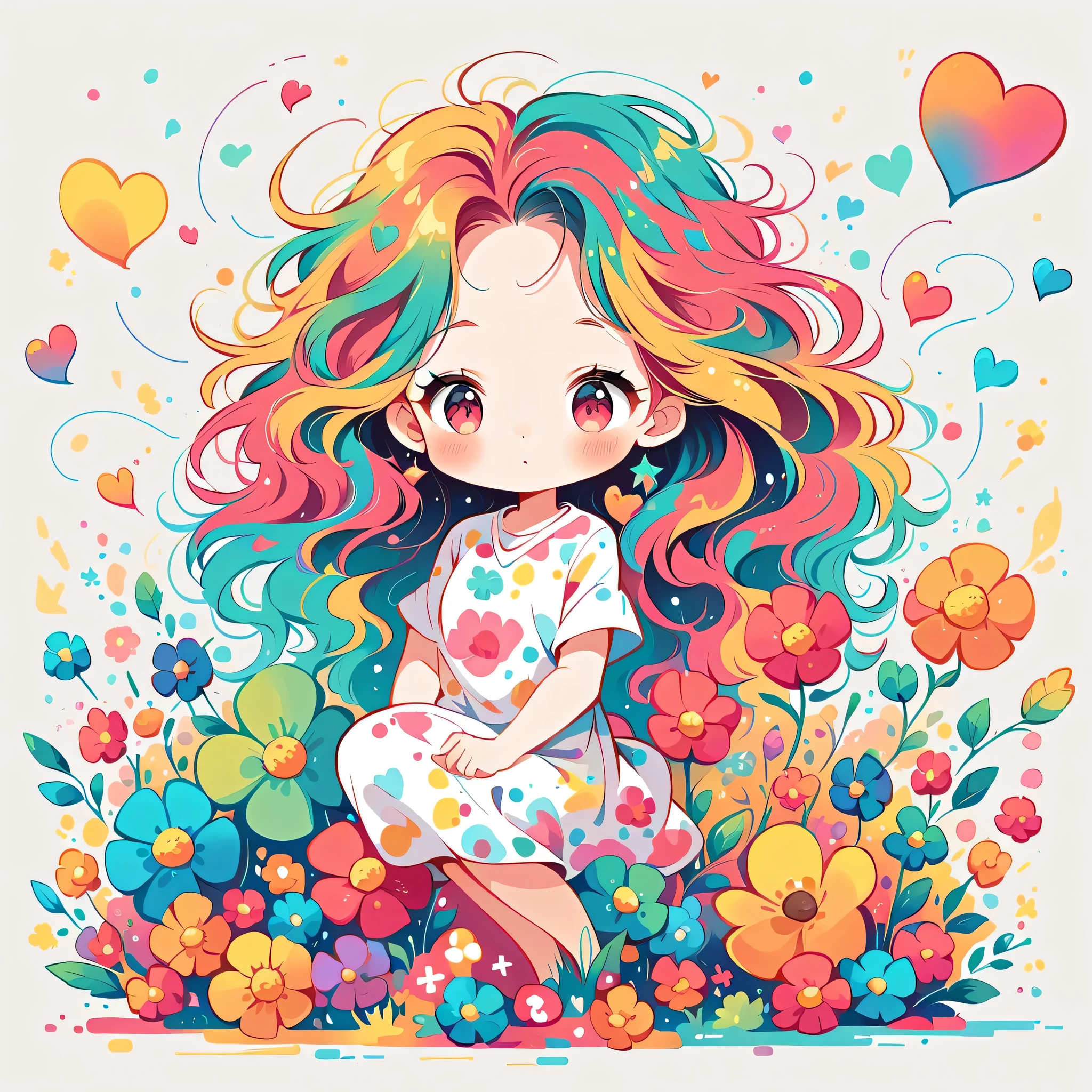 Black Star Red and White style, Simple Line Initialism,Abstract art,Urban Background, colorful hearts ,colorful flowers, (((The most beautiful girl of all time))), playing, Cute and colorful amoeba