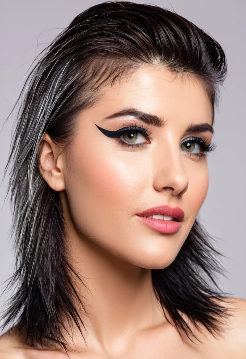 stubble bearded woman with mullet cut