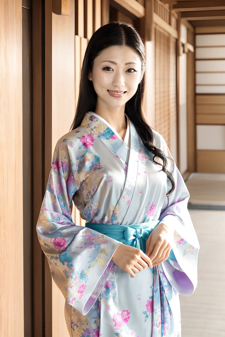 (最high quality、Tabletop、8K、Best image quality、Award-winning works)、(一人のbeautiful成熟した女性:1.1)、Adult face、(Innkeeper:1.1)、(Elegant floral kimono:1.2)、(A kimono with a perfect and precise collar:1.2)、Perfect mature woman portrait photo、Glowing Skin、Standing Elegantly、(Blurred elegant and exquisite perfect Japanese style room background:1.3)、(The most natural and perfect tidy Japanese style room background:1.2)、Glowing White Skin、Very white skin、(Accentuate your body lines:1.1)、(The most graceful posture:1.2)、(Exposing cleavage:1.2)、A perfect smile、完璧なbeautiful光沢のある唇、(Accurate anatomy:1.2)、(A perfect and elegant outfit:1.1)、(Standing with good posture:1.1)、(beautiful, high quality, Large kimono obi:1.2)、(Long kimono:1.2)、(完璧で自然なbeautiful袖:1.2)、(完璧で自然なbeautiful衿:1.2)、(完璧で自然なbeautiful衽:1.2)、(完璧で自然なbeautiful袂:1.2)、(完璧で自然なbeautiful帯締め:1.2)