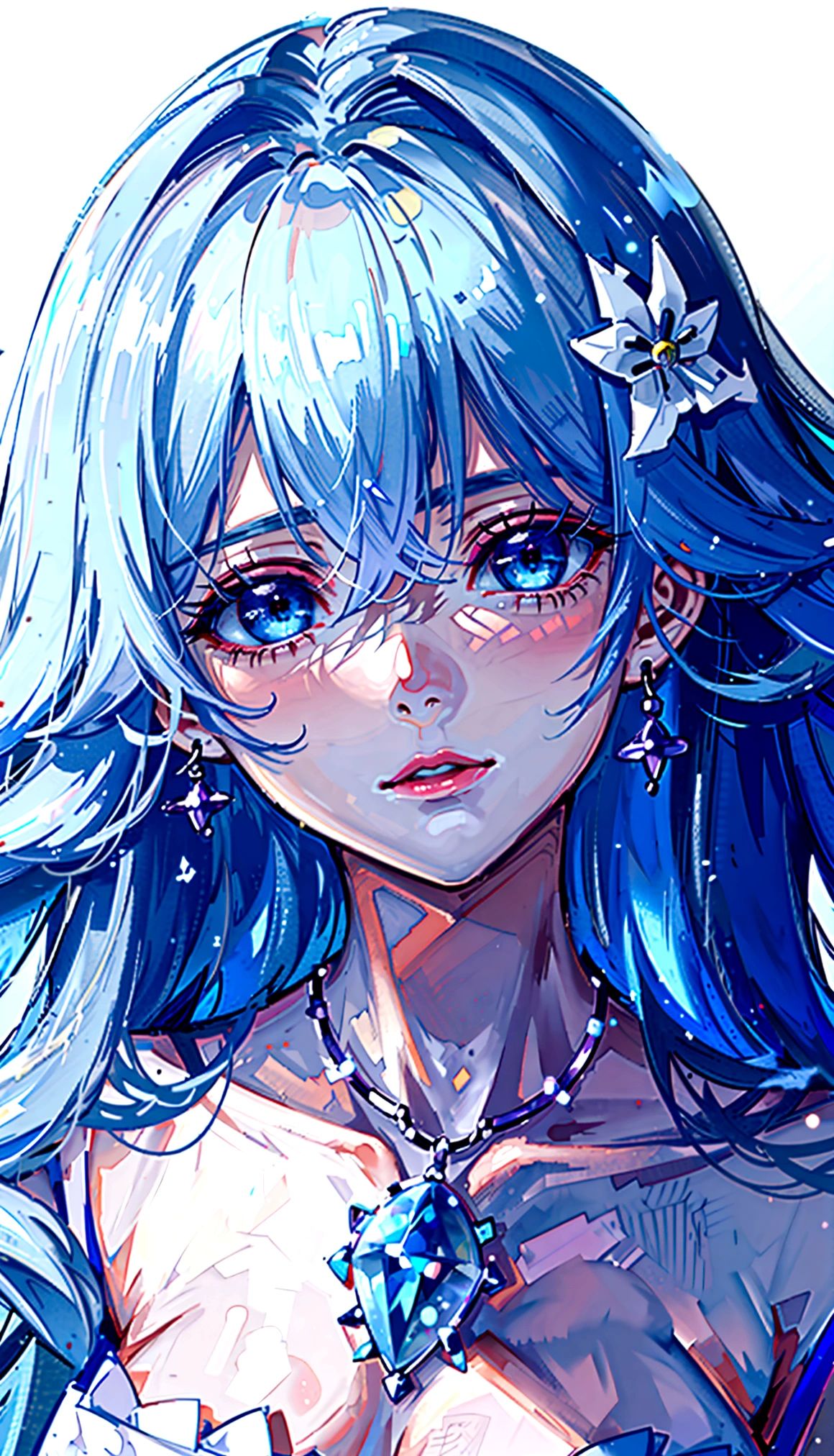 Anime girl with blue hair and blue eyes in a blue dress, Anime Style 4k, Beautiful anime portraits, Beautiful blue hair girl, Anime Art Wallpapers 8K, Stunning Anime Face Portraits, Blue watery eyes, detailed Digital anime art, anime art wallpaper 4k, anime art wallpaper 4k, Beautiful anime art style, Digital anime art