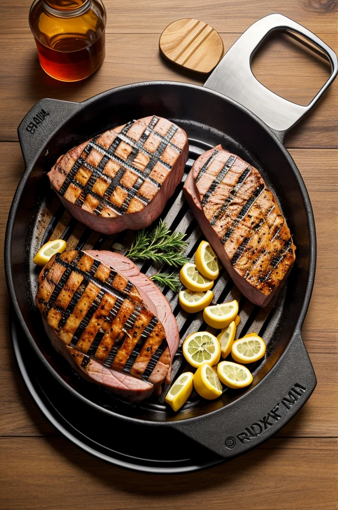 Man and cylinder grill for roasting meat animated cartoon for logo