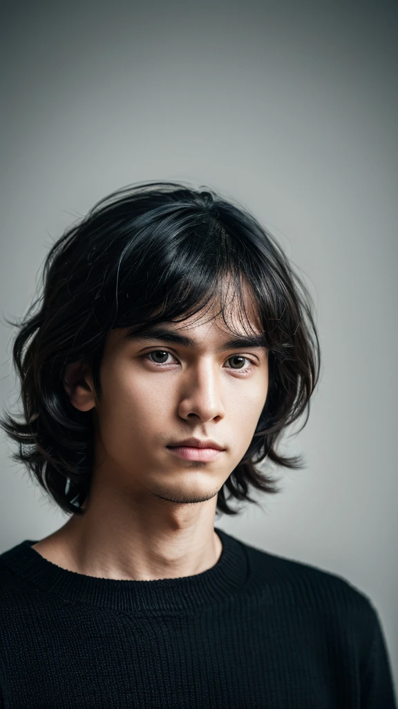 young man wearing a black sweater, medium hair ,RAW(potrait),((ultra realistis))8k