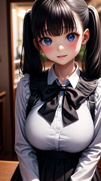 Highest quality,Photo quality,Ultra-high resolution,Professional Lighting,13 years old,Beautiful face like an actress、black eye、uniform、Twin tails、Open your mouth、cute、cute、cute、whole body、8K、cute、Adult Girls、detailed、black eye、Black Hair、sexy、Random Pause、Random hairstyle、reflected light, Chiaroscuro, Written boundary depth, Cinema Lighting, Ray Tracing, Sony FE GM, Ultra-high resolution, 超detailed, masterpiece, Textured skin, Attention to detail, Highest quality, Awards,Bitch、Huge breasts、Too big、Saggy breasts、whole body