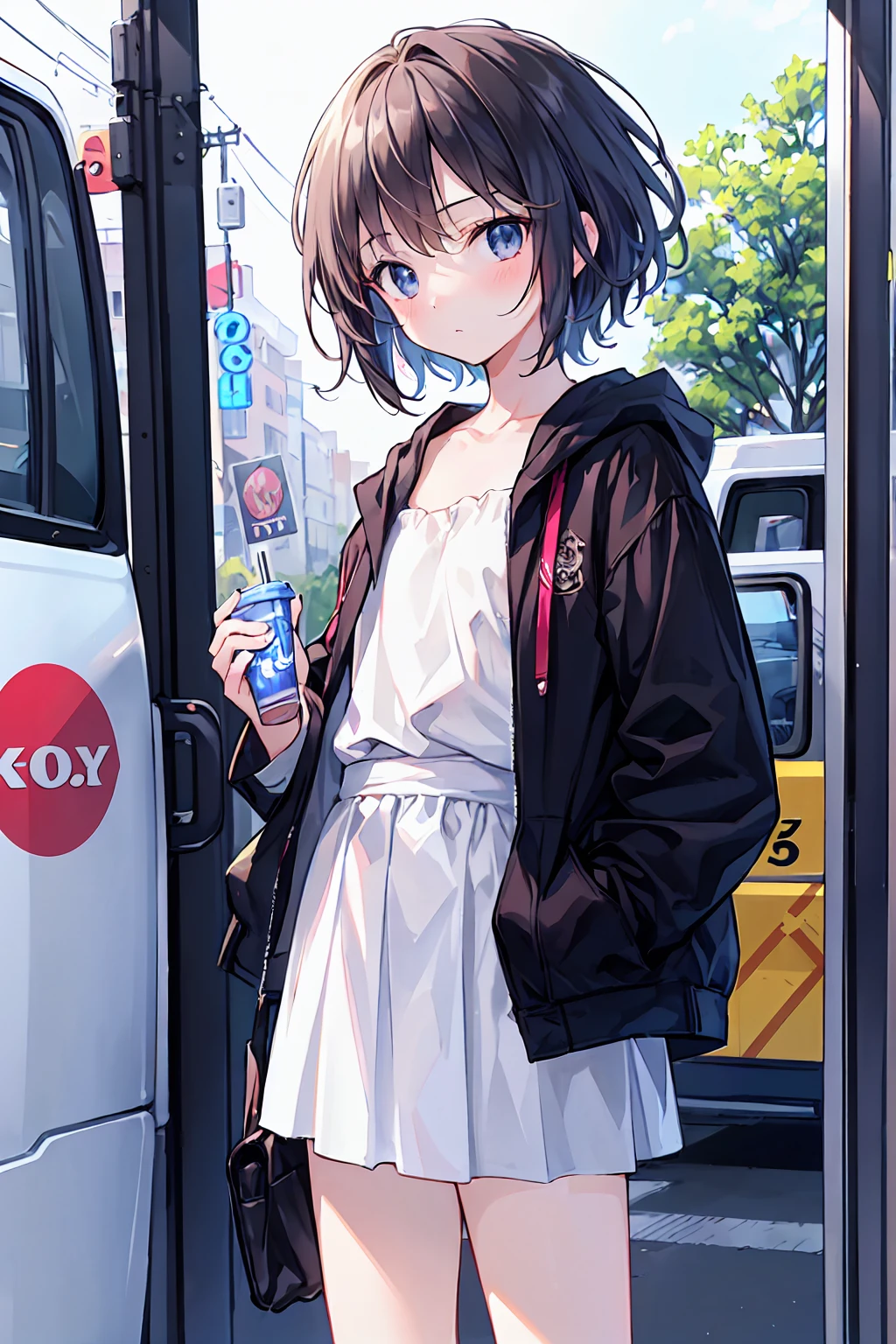 Portraiture, documentary, photograph, A girl is 13 years old gender-neutral middle school student with short black hair and , 楽しい表情でCommuting路を歩いている, short hair, , Commuting route, high quality, Realistic, Eye-level shot, Medium Shot, Front view, Natural light, Commuting,break,One girl, (alone, face,13 years old:1.5),, The charm of androgyny, (Very short hair), Flat Chest, Small Ass, Beautiful and exquisite black eyes, blush,break,((最high quality,Anime Style, Super detailed,High resolution,Highly detailed CG,unity 8k wallpaper,By famous artists,Perfect Anatomy,Highly detailed skin,Cinema Lighting)),