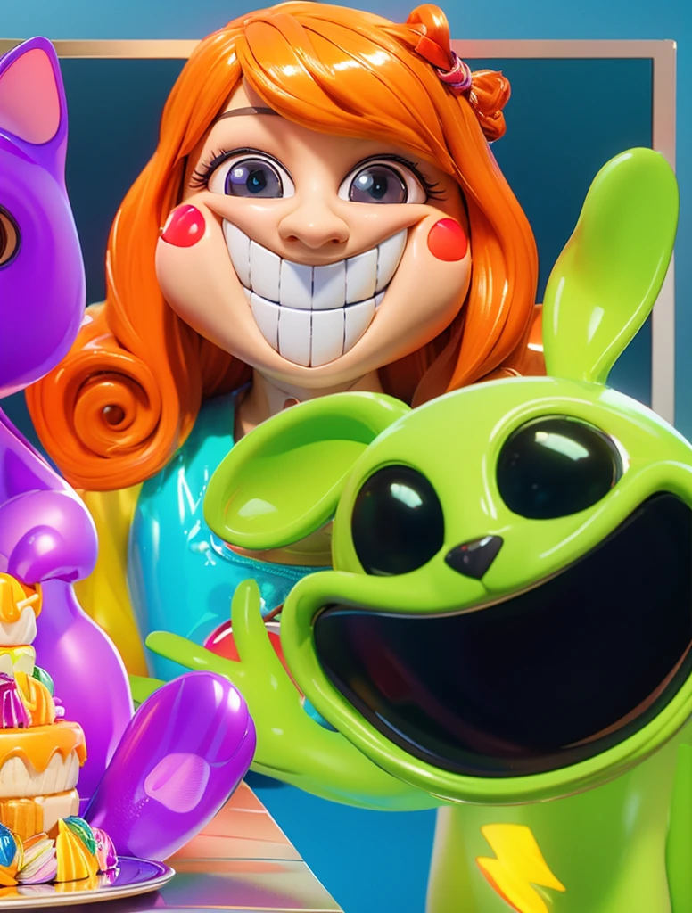 3d style, simplified design, 3d render, glossy texture, smooth 3d model, multiple light sources, rim light, sharp post effects render, (glossy plastic texture with multiple big light probe refractions), perfect cgi, smooth silhouette, high intensity refraction, (super glossy material), most beautiful vfx , blue background, plastic refractions, realistic, 4k, high resolution, rim light, photo shoot, commercial photo, profile shot, 4k, rim light, high resolution, 4k, glossy texture, smooth 3d model, multiple light sources, rim light, sharp post effects render, (glossy metallic texture with multiple big light probe refractions), perfect cgi, cgi art created only with gradients, smooth silhouette, high intensity refraction, (super glossy chrome material), most beautiful vfx, blue background, chrome metal refractions, multiple light sources, rim light, sharp post effects render, perfect cgi, digital art, detailed digital art, reflective, best quality, 4k, masterpiece:1.2, ultra-detailed, realistic, vivid colors, dark and moody lighting, The image of the highest quality, ensuring every detail is showcased perfectly. It in 4k resolution, allowing viewers to immerse themselves in the richness of the colors and intricate details. The realistic rendering. under the spotlight, reflecting, high-resolution image, realistic rendering, dark background, and rim light photorealistic The image features three characters standing in front of three houses. The characters are a red-haired mermaid, a purple cat, and an orange dog. They are each holding a yellow maraca