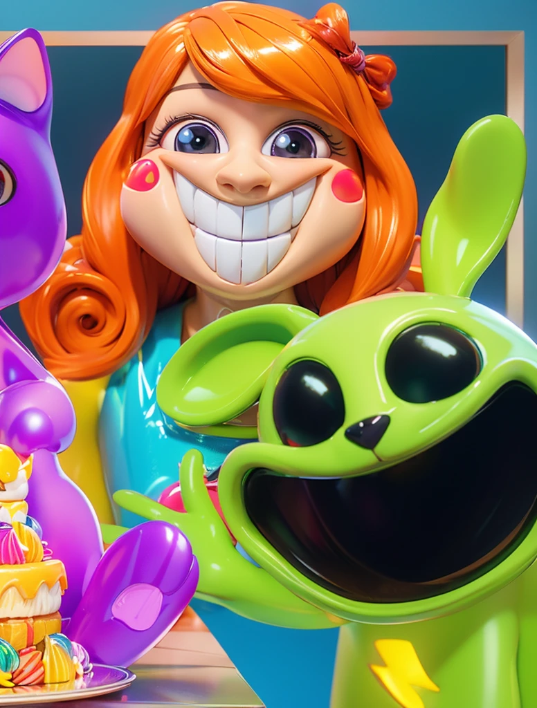 3d style, simplified design, 3d render, glossy texture, smooth 3d model, multiple light sources, rim light, sharp post effects render, (glossy plastic texture with multiple big light probe refractions), perfect cgi, smooth silhouette, high intensity refraction, (super glossy material), most beautiful vfx , blue background, plastic refractions, realistic, 4k, high resolution, rim light, photo shoot, commercial photo, profile shot, 4k, rim light, high resolution, 4k, glossy texture, smooth 3d model, multiple light sources, rim light, sharp post effects render, (glossy metallic texture with multiple big light probe refractions), perfect cgi, cgi art created only with gradients, smooth silhouette, high intensity refraction, (super glossy chrome material), most beautiful vfx, blue background, chrome metal refractions, multiple light sources, rim light, sharp post effects render, perfect cgi, digital art, detailed digital art, reflective, best quality, 4k, masterpiece:1.2, ultra-detailed, realistic, vivid colors, dark and moody lighting, The image of the highest quality, ensuring every detail is showcased perfectly. It in 4k resolution, allowing viewers to immerse themselves in the richness of the colors and intricate details. The realistic rendering. under the spotlight, reflecting, high-resolution image, realistic rendering, dark background, and rim light photorealistic The image features three characters standing in front of three houses. The characters are a red-haired mermaid, a purple cat, and an orange dog. They are each holding a yellow maraca
