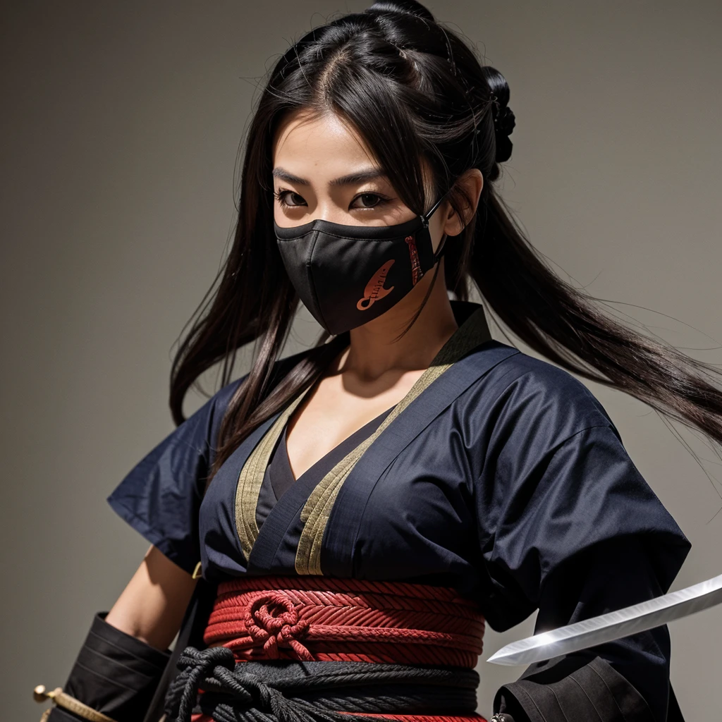 Samurai girl with a sword wear's mask