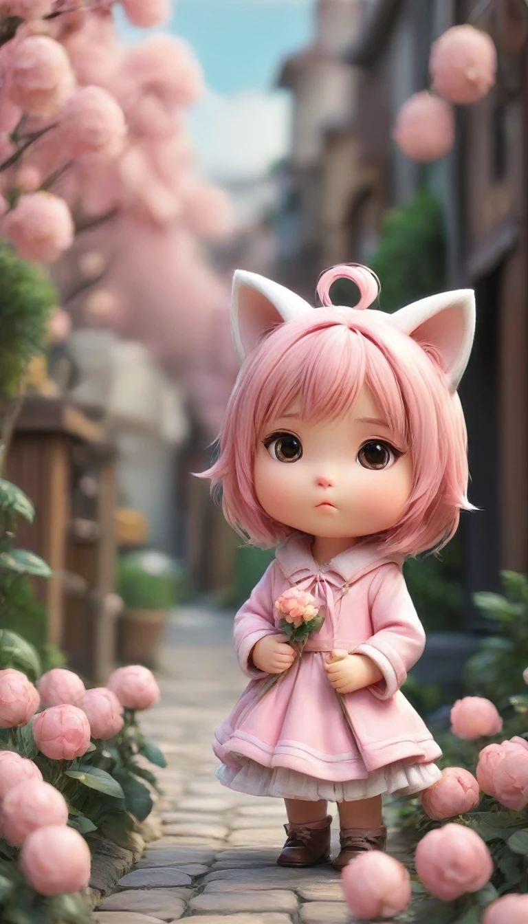 Highest quality,animal,Little,cute,No humans,Cat,Personification、Facing forward、Wearing a pink dress