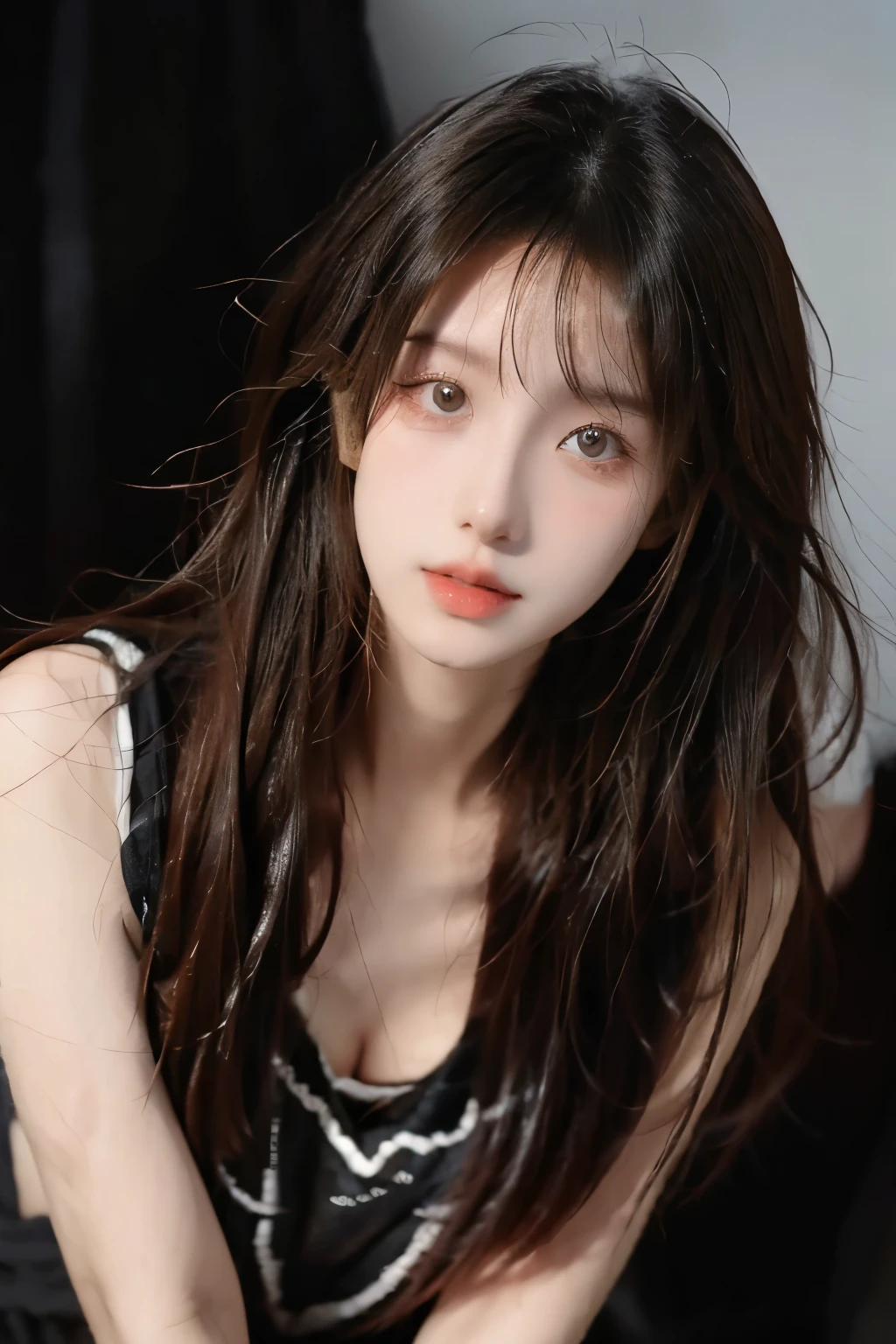 Beautiful woman with perfect body：1.4，Prominent cleavage，Layered Hairstyle，Highly detailed face and skin textures，Double eyelids，Skin Whitening，Long hair，Whitened long legs，full-body shot