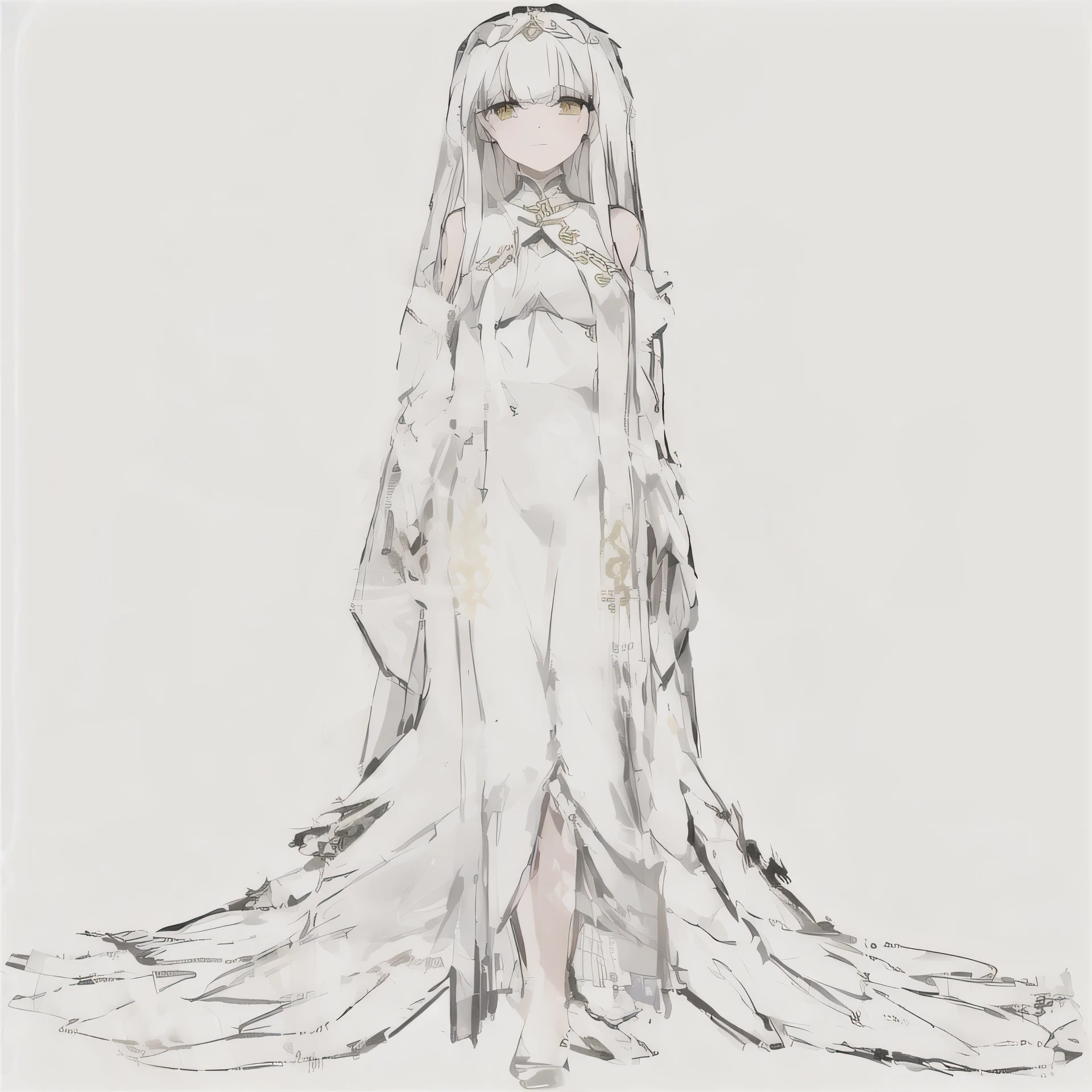A woman in a white dress with long white hair and a long veil, A very long white coat, flowing white coat, white haired god, ((Beautiful Fantasy Empress)), ancient white dress,Dressed in a white robe, she was so beautiful that you would think her existence was a perfect medium.