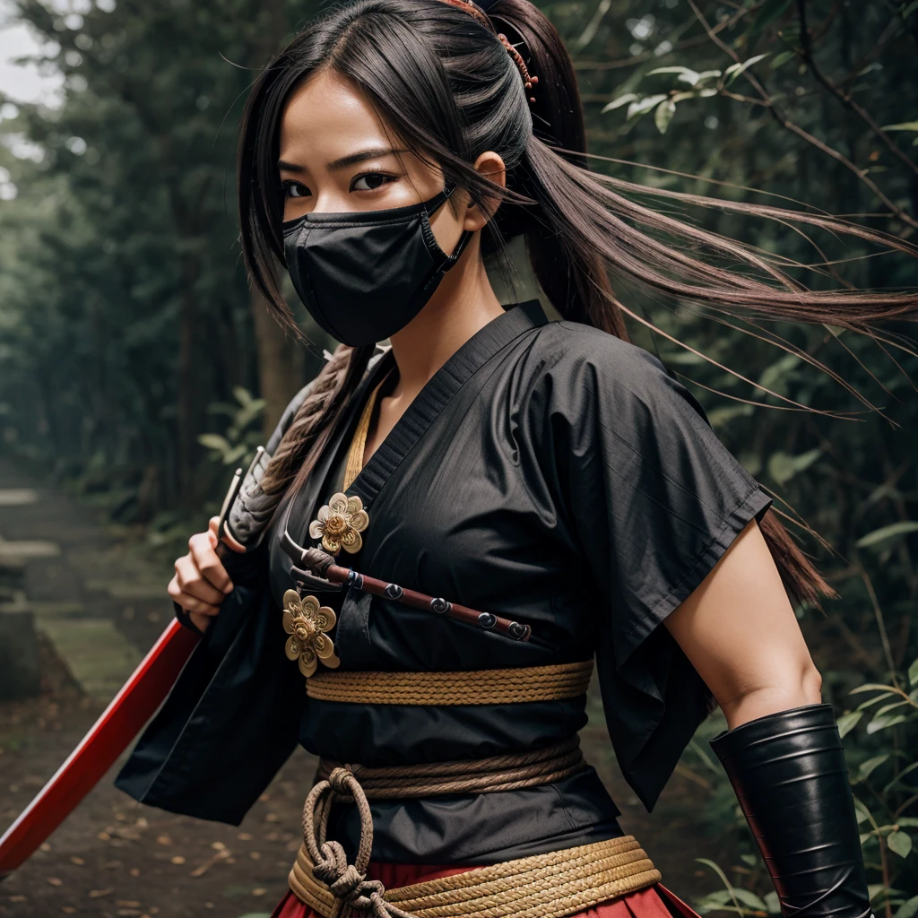 Anime Samurai girl with a sword wear's mask