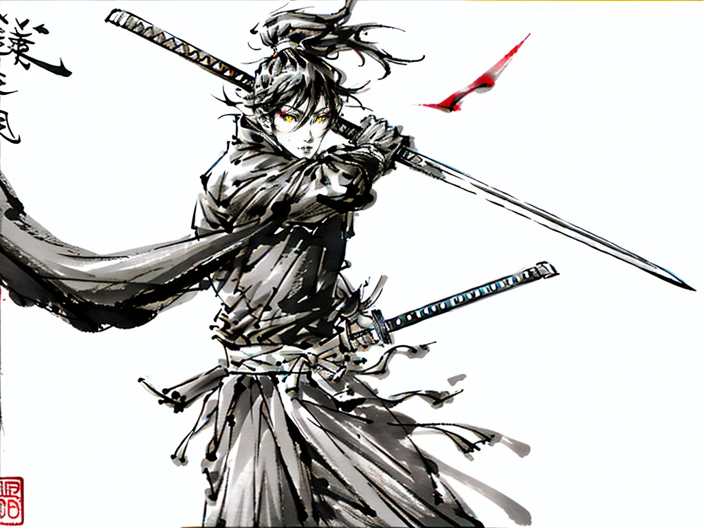 Samurai,Er Dao Liu,master piece,highest quality,ultra high resolution,Super detailed,8K、One-Armed Swordsman