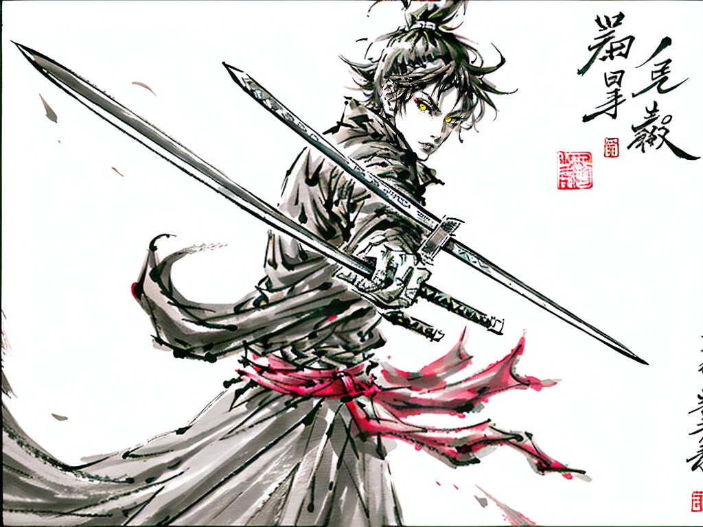 Samurai,Er Dao Liu,master piece,highest quality,ultra high resolution,Super detailed,8K、One-Armed Swordsman