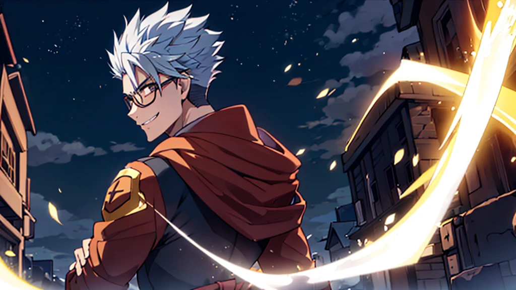 Perfect anatomy and highly detailed face, Delicate depiction of the eyes, Accurate drawing, Beautiful Hair, Detailed Background, Edgy, Back view of a male human, The subject is only one man in his late 20s., A back view of a man looking into the distance, Red hoodie and black pants, Warm, loose-fitting clothing, , A casual fashion style where you wrap your jacket around your waist, Tanned or deep brown skin, Her distinctive white or silver hair is tied in a short ponytail., He wears his distinctive trademark thick black-rimmed glasses., Mafia with a cynical smile, A Villain with a Very Deep Wound, A sarcastic man with a malicious smile, A young man with narrowed eyes smiling, I have inner loneliness, Deep down, I feel like life is hard, Jealousy and envy towards successful people, The insight and resignation that come from hard work and failure, Perverse Desperation,
Two falchions in their sheaths, A mercenary with two scimitars on his hips, A dual-wielding swordsman with his swords sheathed,
The scene of a large-scale indiscriminate terrorist attack, Burning and collapsing building,