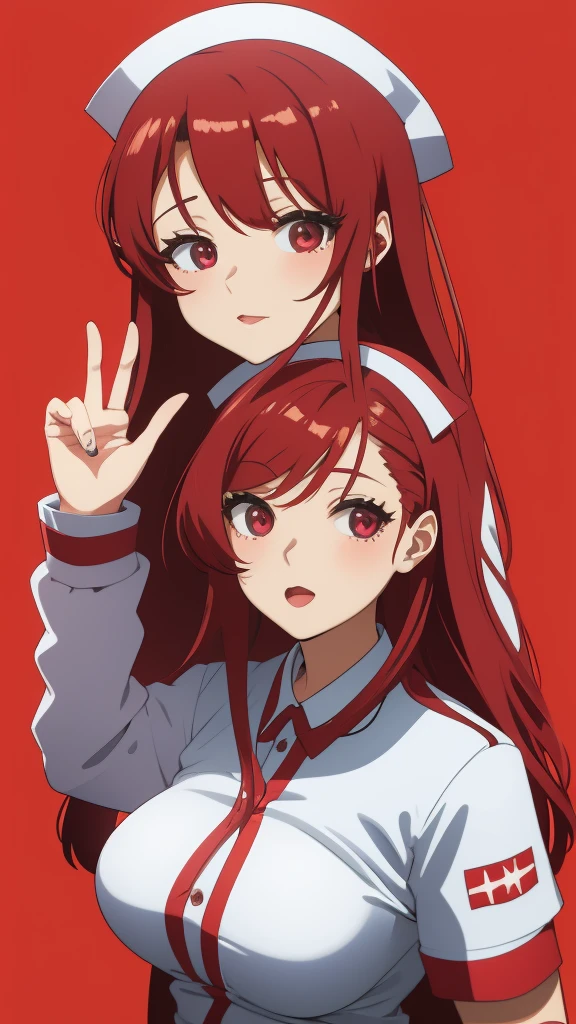 red_background、big_breasts、nurse_custom、An illustration、anime、POP