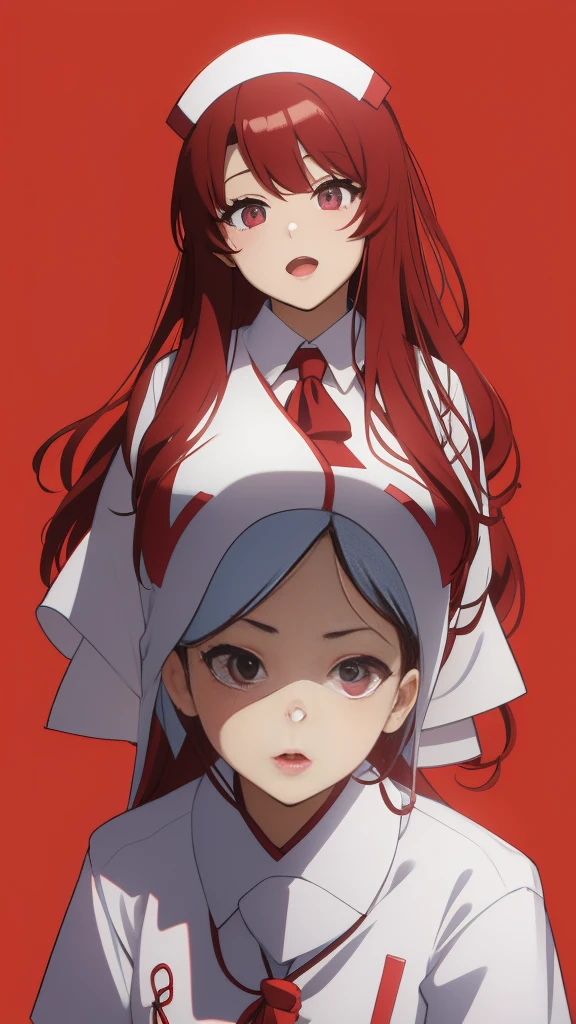 red_background、big_breasts、nurse_custom、An illustration、anime、POP