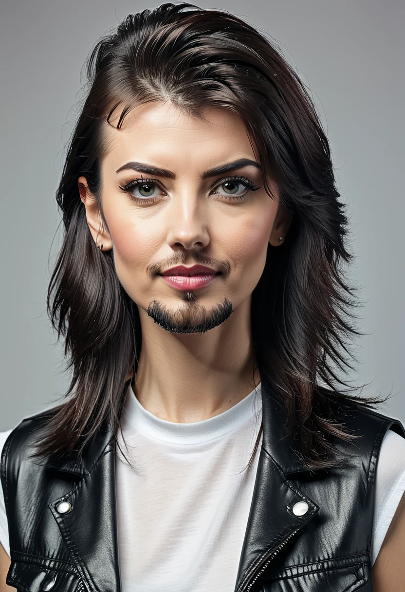 stubble bearded woman with mullet cut