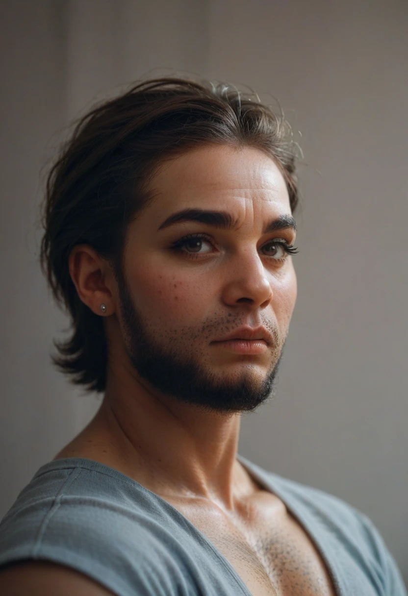 stubble bearded woman with mullet cut