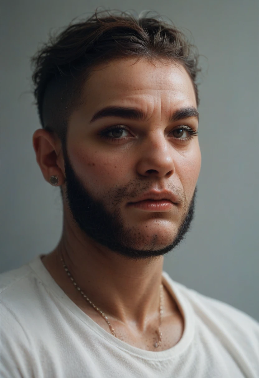 stubble bearded woman with mullet cut