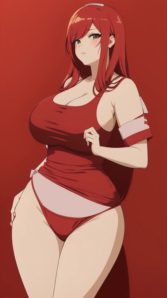 Cute Woman、red_background、big_breasts、nurse_custom、An illustration、アニメ、POP