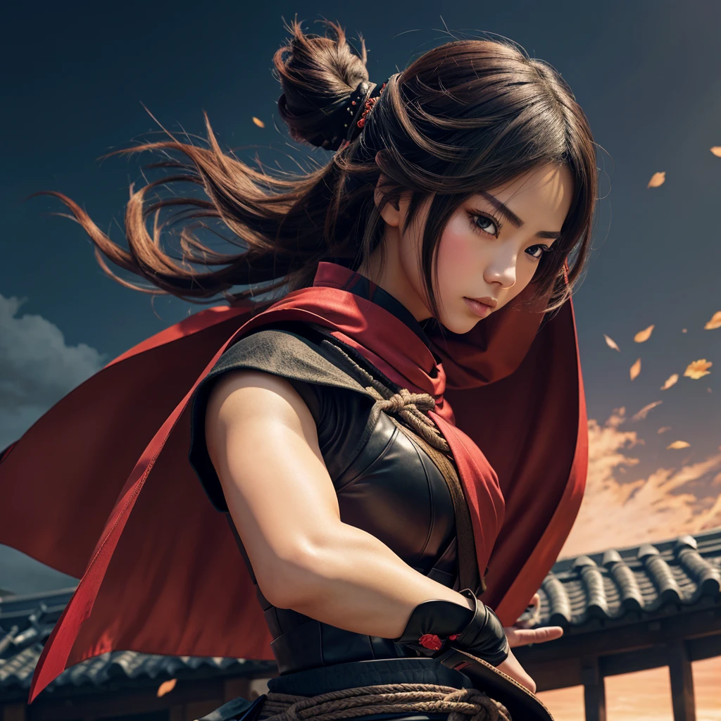Samurai anime girl with a cape