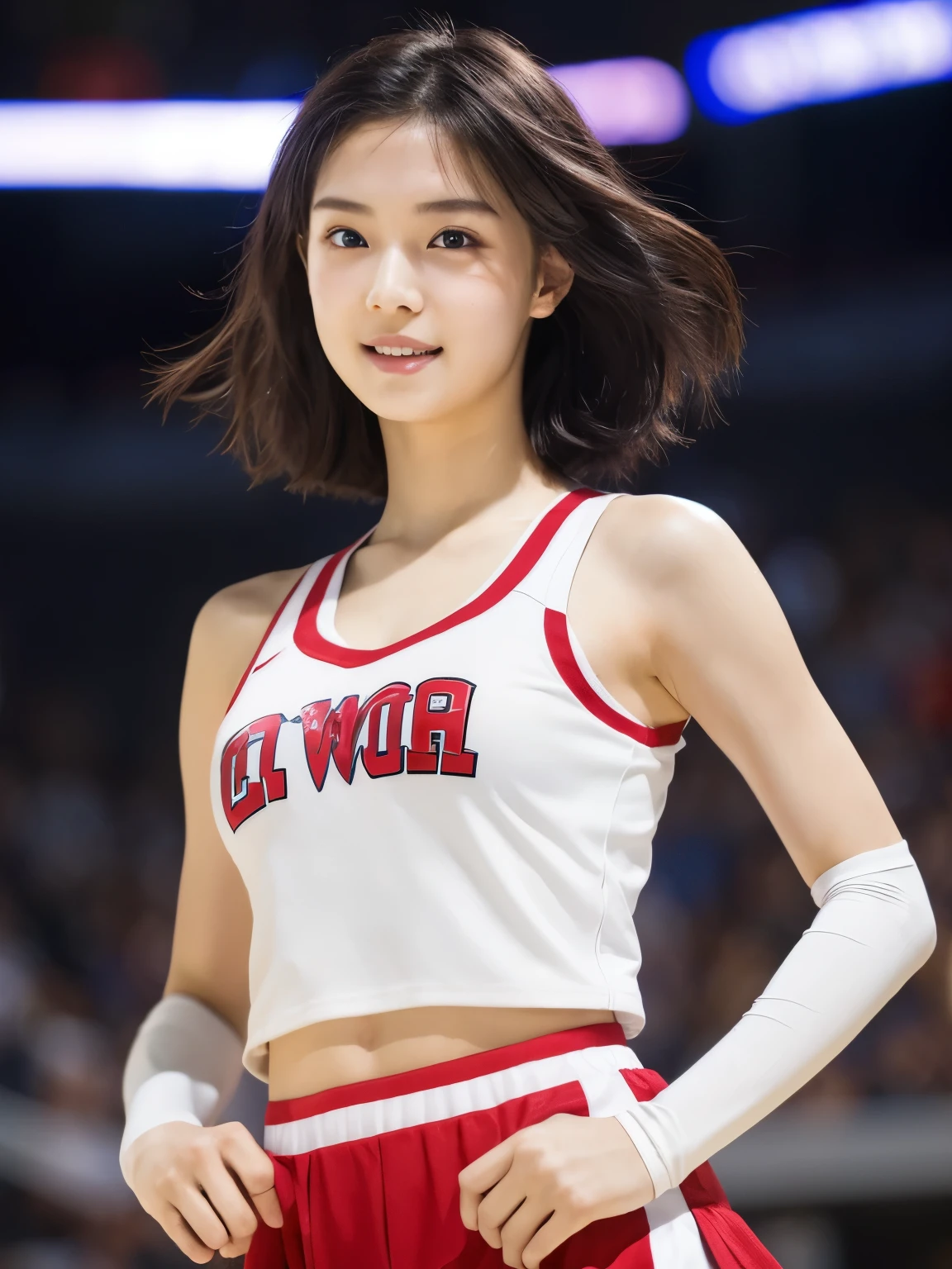 (Cheerleader:1.2),(beautiful girl:1.3), (************), (Highest quality:1.4), (Very detailed), (Very detailed美しい顔), (Sweat:1.2), (Dance 1.5), (Look Away:1.5), (Cheerleaderの衣装:1.3), smile, White skin, Great face, iris, Short Bob Hair, (Skinny body type:1.2), (Flat Chest:1.2),Smooth, Very detailed CG 統合 8k 壁紙, High-resolution RAW color photos, Professional photography, Light, BackLight, dream-like, impressive, Written boundary depth, Basketball court, Cowboy Shot