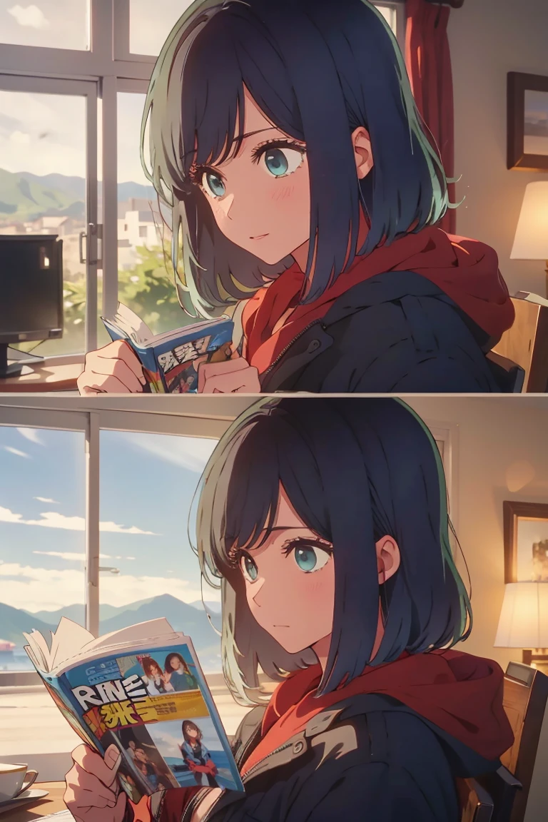 A scene where the wife reads a news article and looks shocked