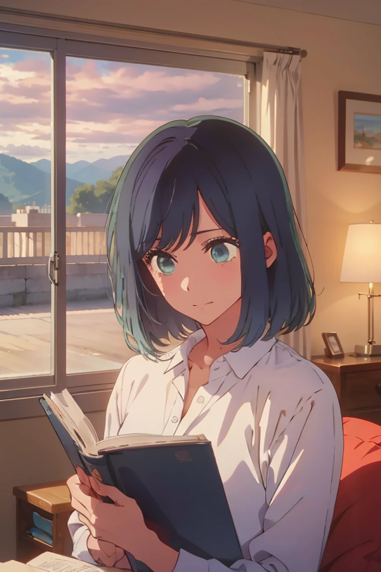 A scene where the wife reads a news article and looks shocked
