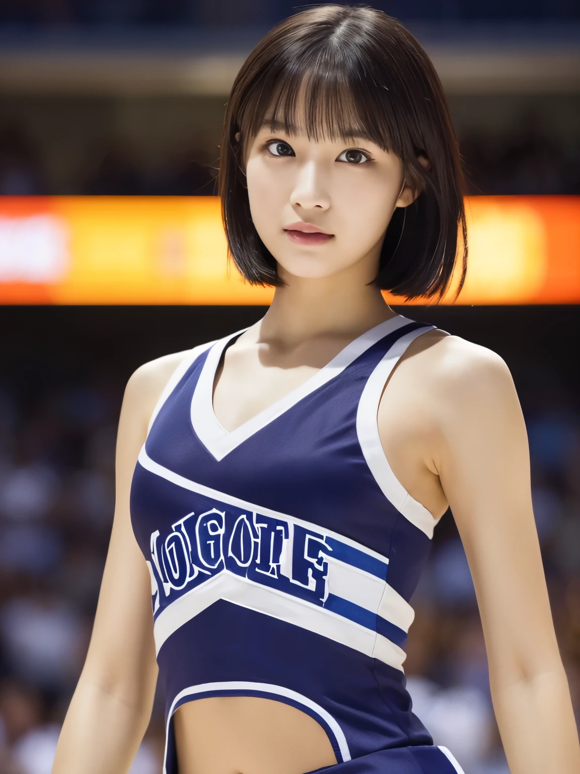 (Cheerleader:1.2),(beautiful girl:1.3), (), (Highest quality:1.4), (Very detailed), (Very detailed美しい顔), (Sweat:1.2), (Dance 1.3), (Look Away:1.5), (Cheerleaderの衣装:1.3), smile, Symmetrical eyes, White skin, Great face, iris, Short Bob Hair, (Skinny body type:1.2), (Flat Chest:1.2),Smooth, Very detailed CG 統合 8k 壁紙, High-resolution RAW color photos, Professional photography, Light, BackLight, dream-like, impressive, Written boundary depth, Basketball court, Cowboy Shot