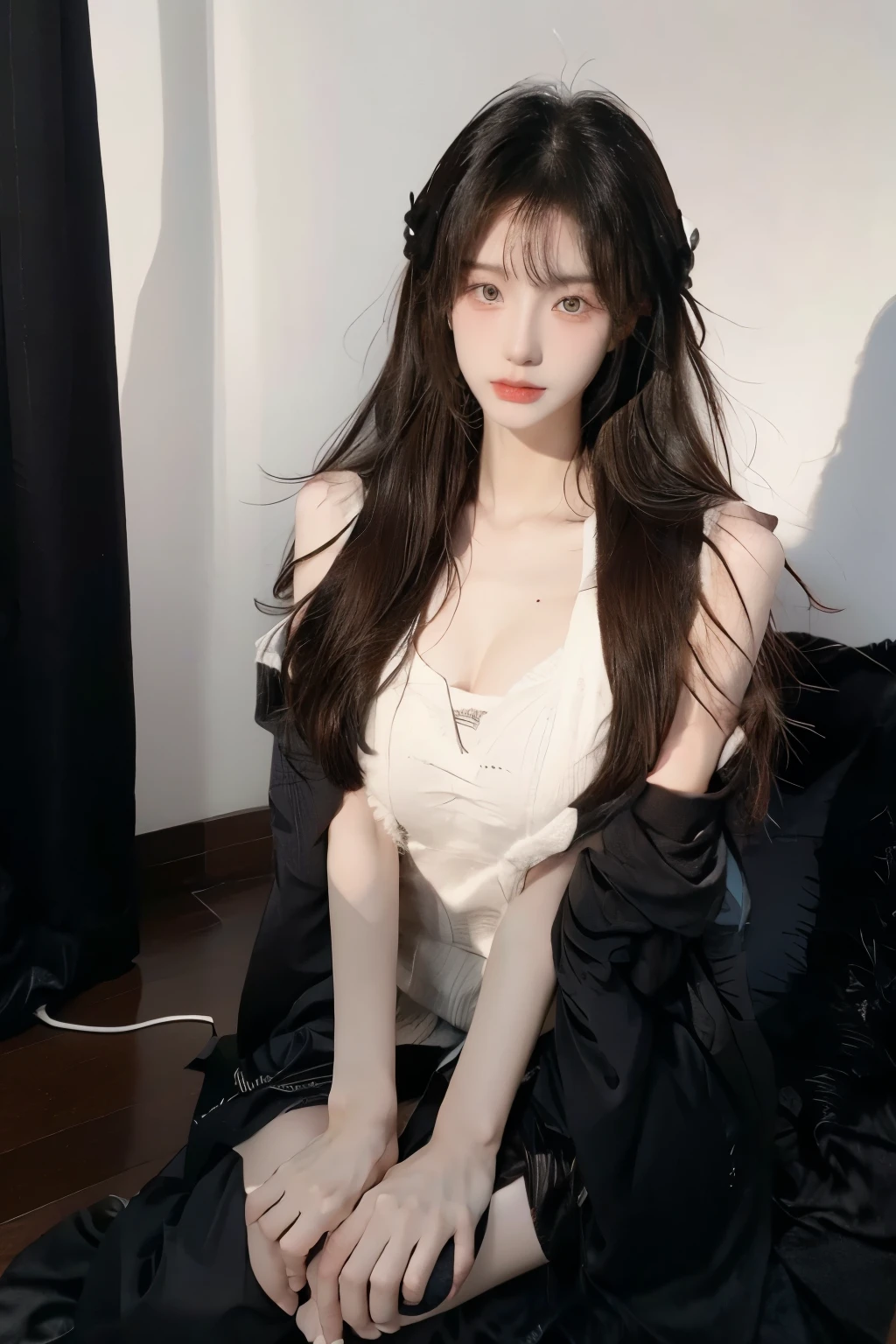 Beautiful woman with perfect body：1.4，Prominent cleavage，Layered Hairstyle，Highly detailed face and skin textures，Double eyelids，Skin Whitening，Long hair，Whitened long legs，full-body shot