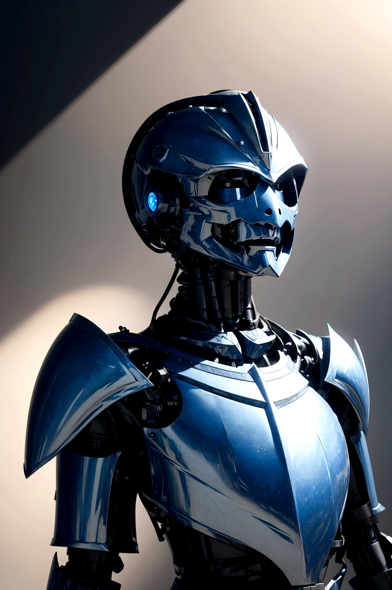 (masterpiece:1.2), best quality, High resolution, unified 8k wallpaper, (illustration:1.0), Beautiful detailed, Very detailed, Perfect lighting, Very detailed CG,luminescent eyes,Backlight, , armor, Forged_trumpet, luminescent, full_armor,war frame,Humanoid_robot,trumpet,helmet,mask,sample_background,arms, monster, blue_armor,, looking at the audience,alone,view,