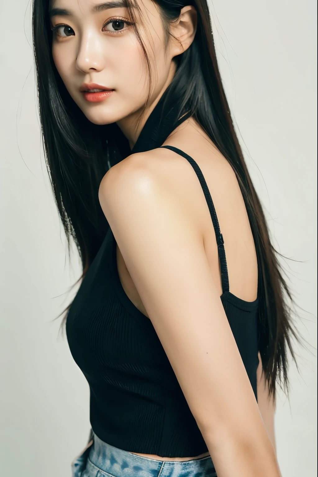 araffe asian woman with long black hair and a black top, jaeyeon nam, jinyoung shin, kim doyoung, bae suzy, korean girl, lee ji - eun, lee ji-eun, jossi of blackpink, jisoo of blackpink, gongbi, hwang se - on, sha xi, beautiful south korean woman, with long hair, wan adorable korean face