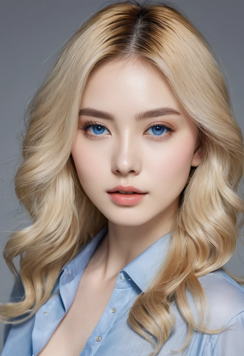 (((European Caucasian Woman)))、(((Mary, 18 years old)))、one person、(Thin contours、blue Eye)、(Thin contours)、(Big Breasts:1.5)、Narrow waist、(((White and translucent skin:1.3)))、Beautiful, shiny blonde medium-long hair、8-head-tall model style、Waist-down angle、Tokyo city、Full body focus