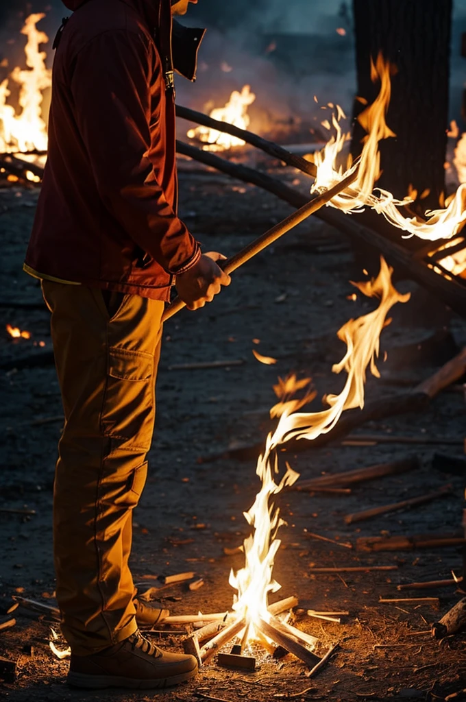 Fire with stick