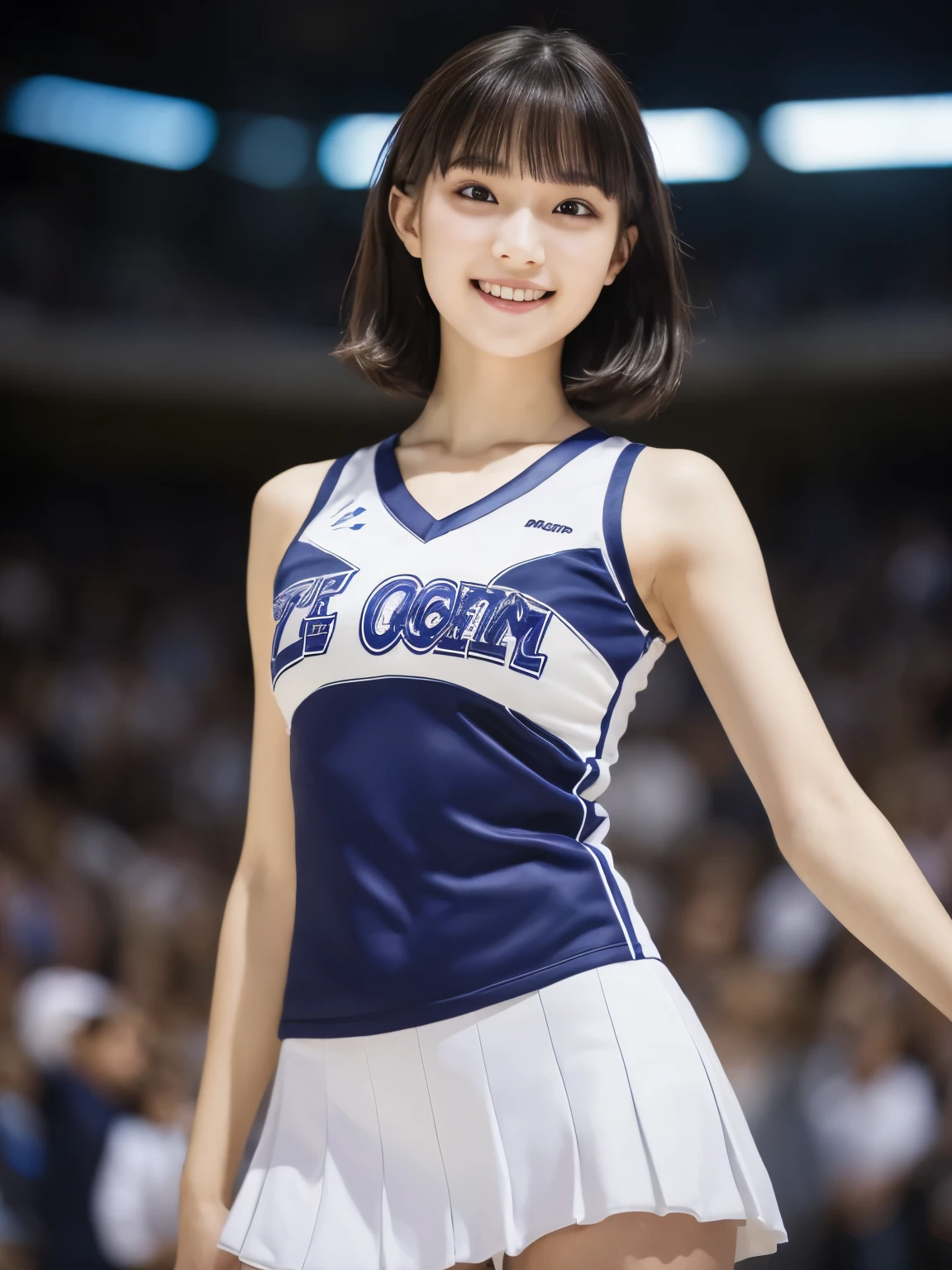 (Cheerleader:1.2),(beautiful girl:1.3), (************), (Highest quality:1.4), (Very detailed), (Very detailed美しい顔と目), (Sweat:1.2), (Cheer Dance 1.8), (Look Away:1.5), (Cheerleaderの衣装:1.3), smile, Open your mouth, White skin, Great face, iris, Short Bob Hair, (Skinny body type:1.2), (Flat Chest:1.2),Smooth, Very detailed CG 統合 8k 壁紙, High-resolution RAW color photos, Professional photography, Light, BackLight, dream-like, impressive, Written boundary depth, Basketball court, Cowboy Shot
