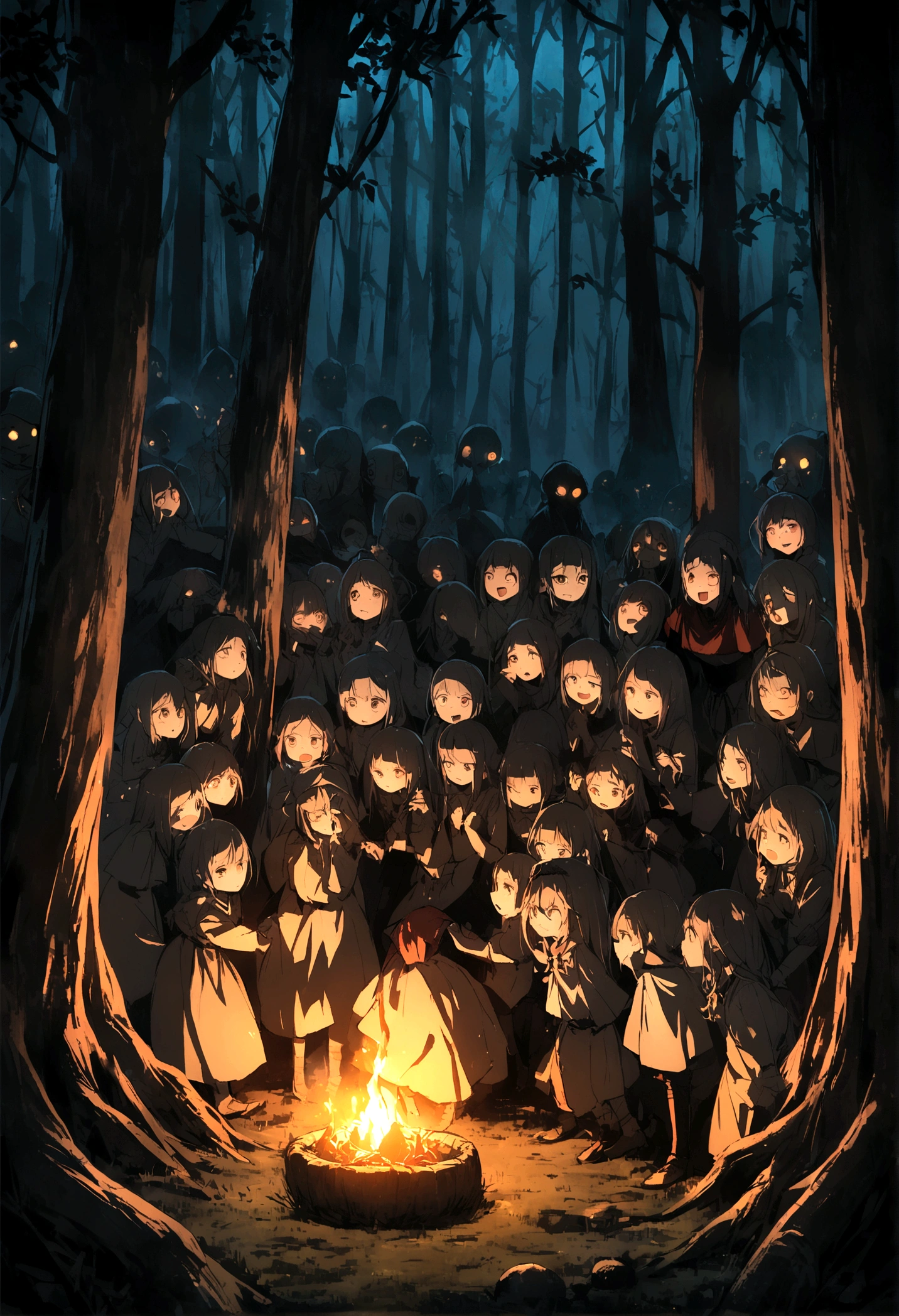 Night time and 7 people are stuck in the Forest which is dangerous and creepy