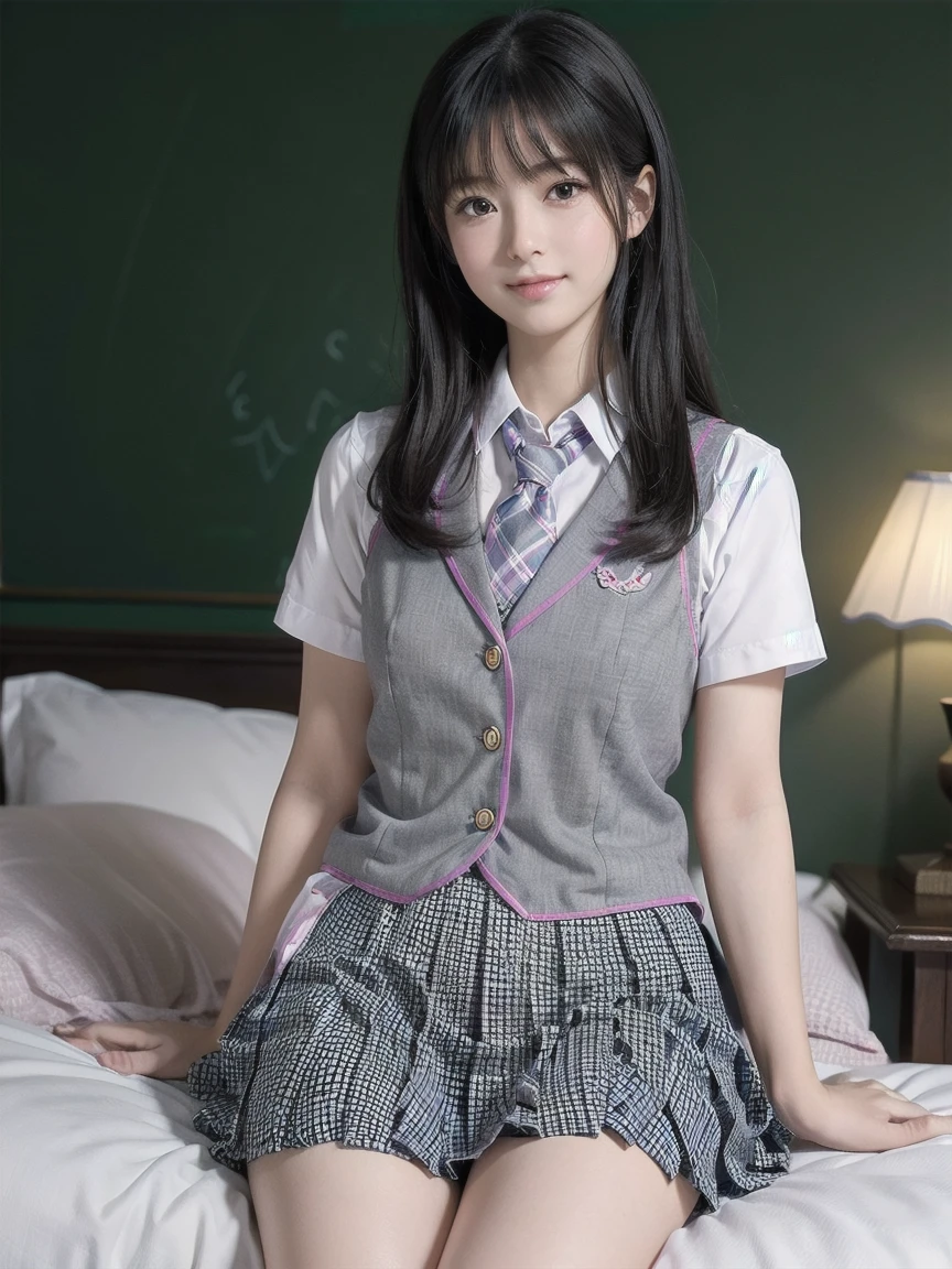Browsing Caution、8K,Highest quality, masterpiece, Very detailed, Ultra-high resolution, Realistic, RAW Photos, , Absolute Resolution, Complete limbs、Complete Anatomy、Perfect beautiful skin、pretty girl1人,pretty girl 、、(smile:1.2)、ta Girl、(school uniform:1.3)、(Short sleeve white collar shirt:1.1)、 、、Micro Mini Skirt、、Accentuate your thighs、pretty girl、 , Realistic young gravure idol, Japanese Girls、、alone、(bedroom:1.2)、