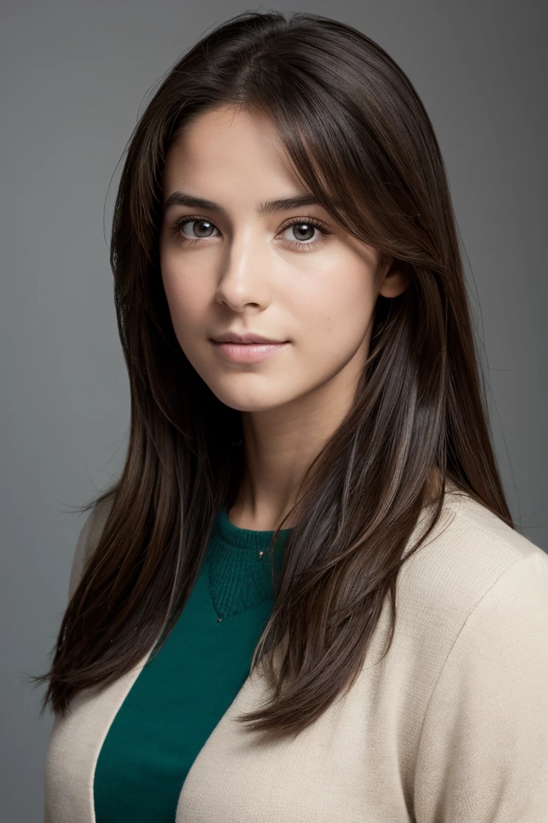 Un portrait photoréaliste d'une jeune fille hispanic de 20 ans aux longues, cheveux brun flottants et yeux vert frappants. Elle devrait avoir un naturel, expression accessible et être illuminé par la douceur, soleil de l'heure d'or. L'arrière-plan doit être un décor extérieur pittoresque, peut-être un parc ou une plage ensoleillé. Capturez cette image avec une photo haute résolution à l'aide d'un objectif 85 mm pour une perspective flatteuse.