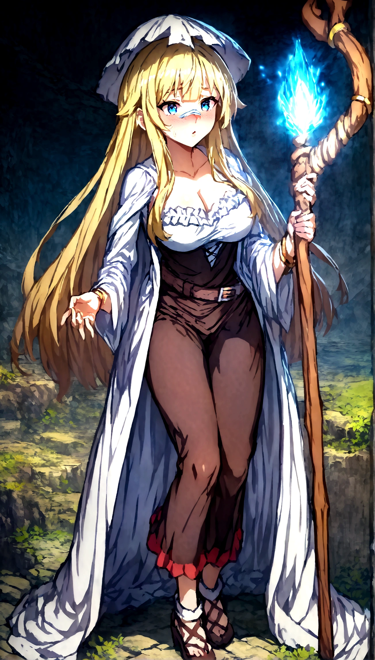 Anime. Kono Subarashii Sekai ni Shukufuku wo. Megumin. 1 girl. Cutie. Enchantress. Mag. Blonde. Long hair. Hair ornament. Blue eyes. Beautiful eyes. Perfect eyes. Expressive eyes. Ideal face. Face about to sneeze
Sneezing face. Beautiful nose. Snotty nose. After sneezing, long snot hangs from the nose. 16 years. Big breasts. Beautiful breasts. She is ill. She has a cold. She has allergies. She has a runny nose. Nasal mucus. She has snot. She wants to sneeze. She needs to sneeze. She has a strong, desperate urge to sneeze. She sneezes. She sneezes. Splashes of snot fly to the sides. Snot flows from the nose. She has urinary incontinence. She wants to pee. She needs to pee.
She has a strong, desperate urge to pee. Iskkay. Fantasy. City. Street. Many people. Ideal anatomical body. Hand on crotch. Squeezes the perineum tightly. Rubs the crotch. The knees are all different, the feet are different. The girl can't stand straight. Pointed, wide-brimmed magic hat. Magic staff. Casts mortification. White linen blouse. Skirt. Shoes. Cloak. Full height. Beautiful character design. Shiny skin. Whole body. NFS. Official art. Extremely detailed CG Unity 8k wallpaper. Ideal lighting. Ultra high resolution 4K. Super detailed 8K. A high resolution.