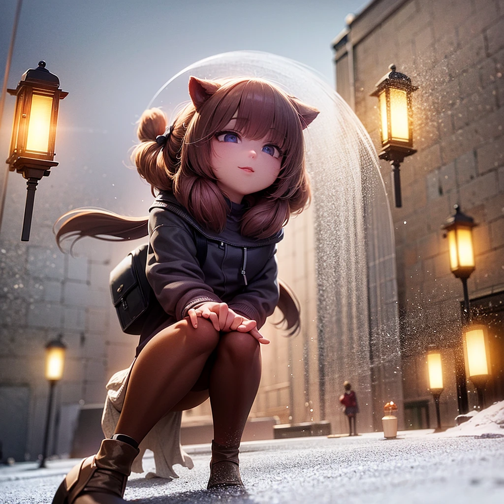 Best quality, A high resolution, distinct image, Background - Lane, snow, lantern light, Foreground