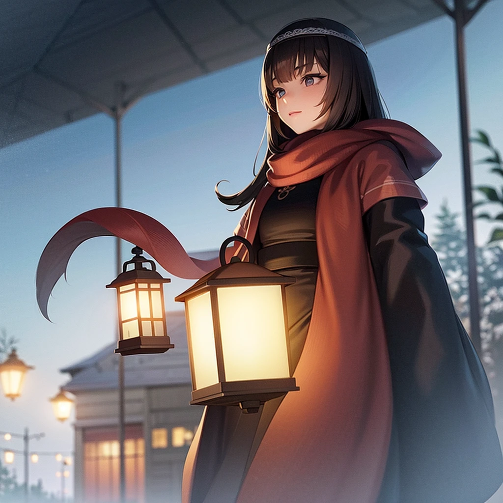 Best quality, A high resolution, distinct image, Background - Lane, snow, lantern light, Foreground