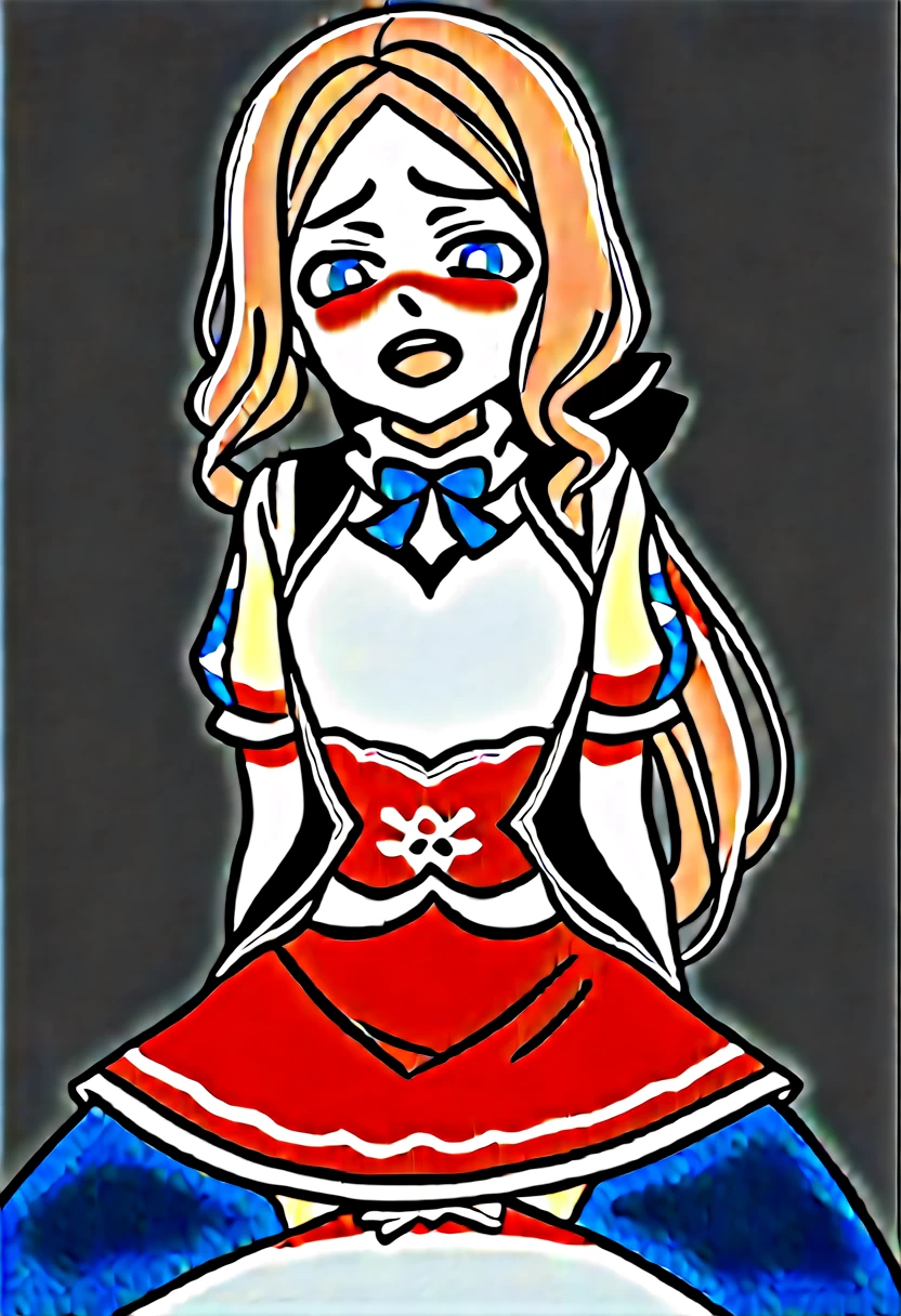 NSFW,woman on top,Cowgirl,One girl, blue eyes, Long Hair, Brown Hair, Side Lock, Low Ponytail, ribbon, Tattered Dress,Tattered white shirt,, Tattered short sleeves,Torn red skirt, Torn Cape,Ripped blue hose, ,Young Girl,From the back,Intense penetration sex,Cmpiee makes meel ,At the peak,Heart Pupil,♡ranbu,Covered in semen,Massive ,Black pa